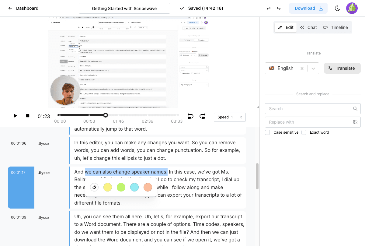 Screenshot of Scribewave feature: Edit